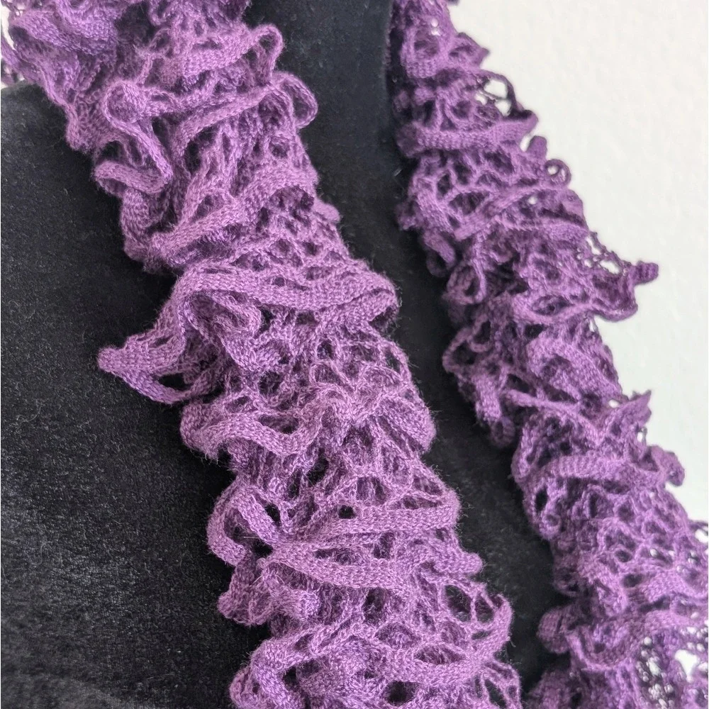 Handmade Y2K Whimsigoth Indie Sleaze Purple Crochet Ruffle Skinny Scarf